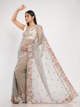 Kavvya Gray Soft & Lightweight Kora Organza Silk Saree In Pastel Colour Resham Work Border - KAVVYA